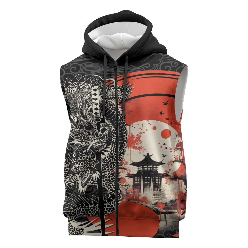 Japanese Dragon Katana Enso Sleeveless Zip Hoodie Japan Pagoda Seamless Cloud - Polynesian Pride
