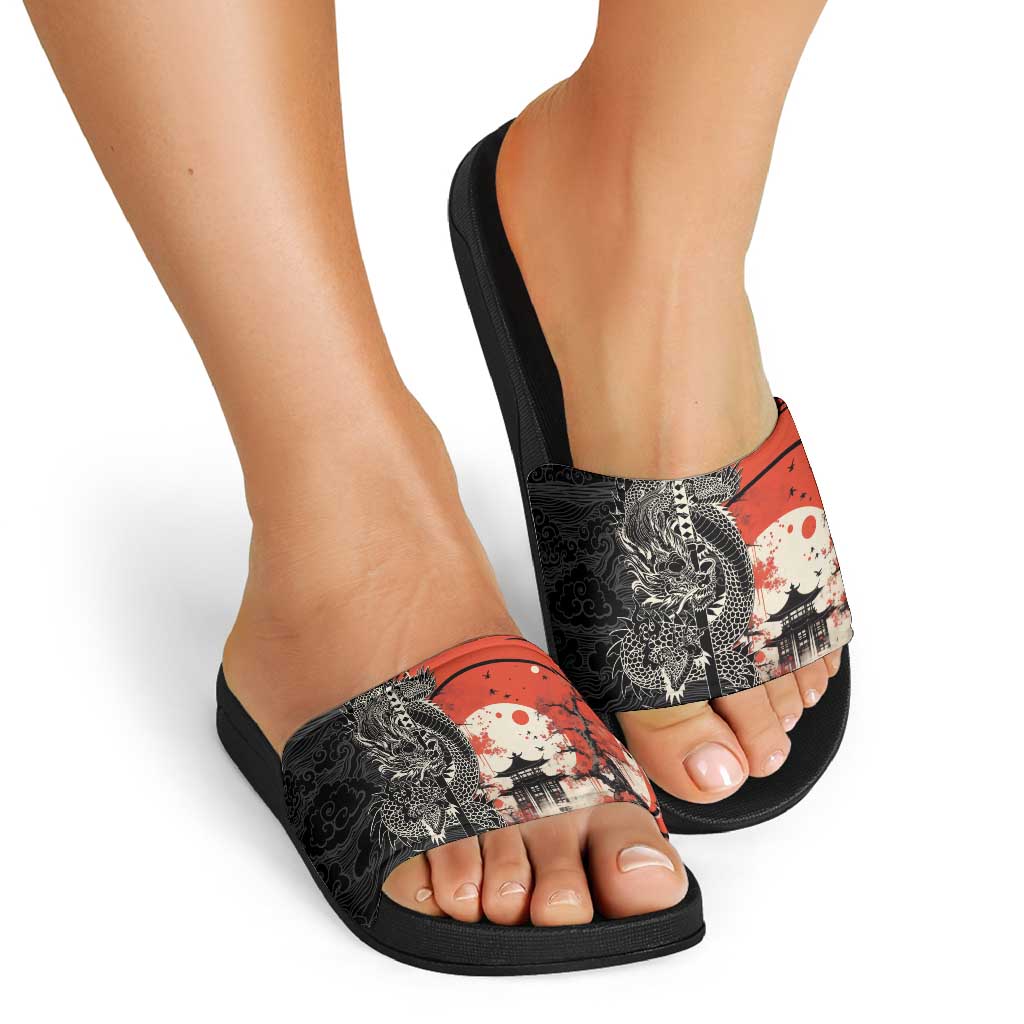 Japanese Dragon Katana Enso Slide Sandals Japan Pagoda Seamless Cloud - Polynesian Pride
