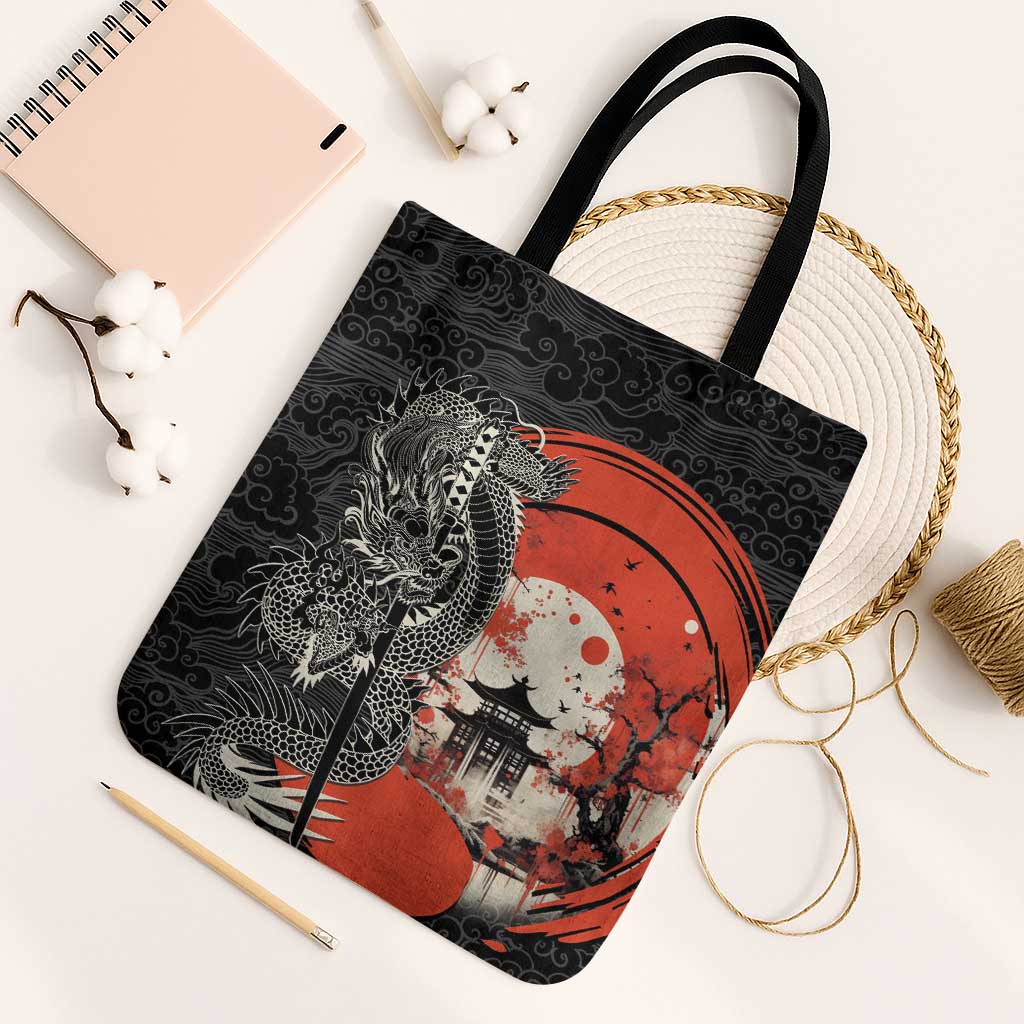 Japanese Dragon Katana Enso Tote Bag Japan Pagoda Seamless Cloud - Polynesian Pride