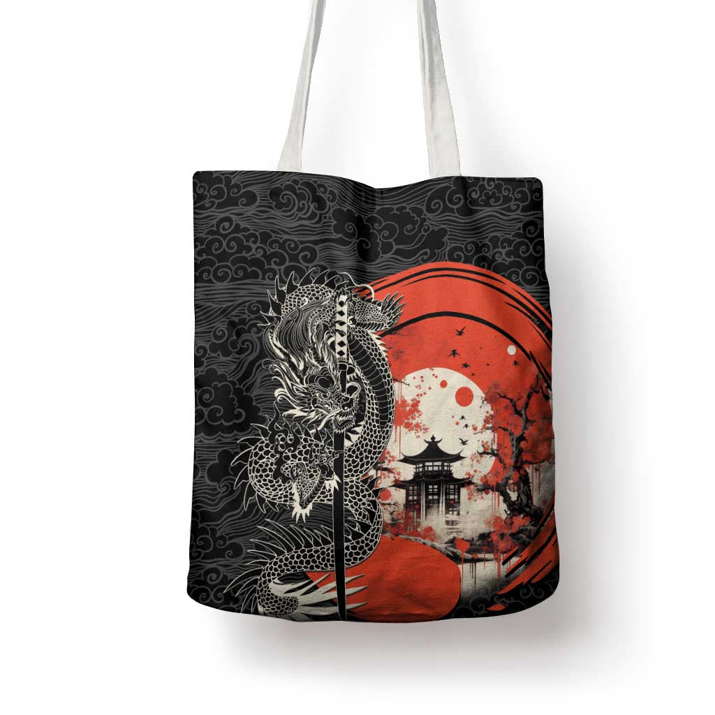 Japanese Dragon Katana Enso Tote Bag Japan Pagoda Seamless Cloud - Polynesian Pride