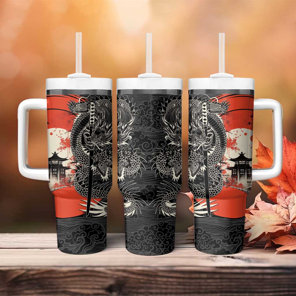 Japanese Dragon Katana Enso Tumbler With Handle Japan Pagoda Seamless Cloud - Polynesian Pride