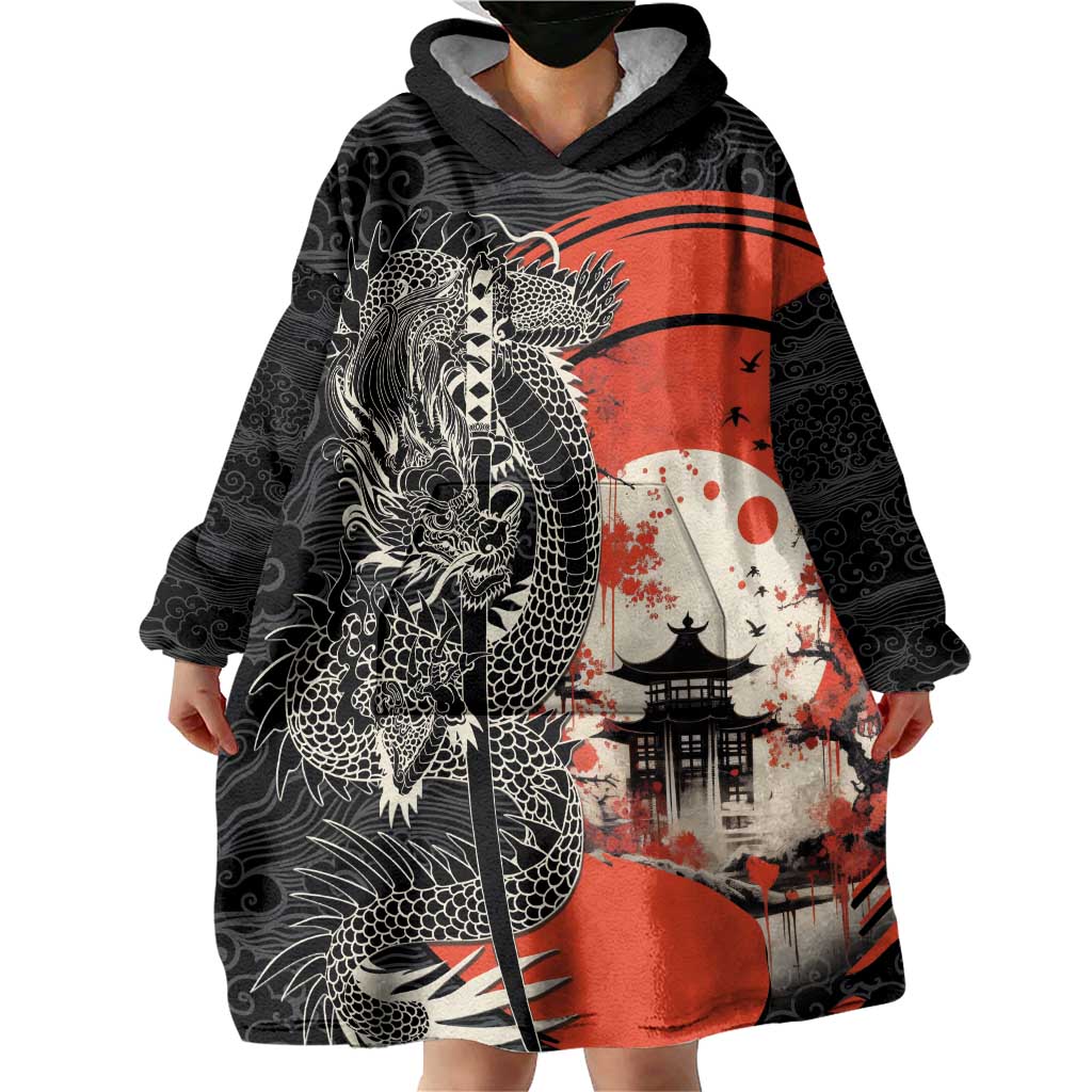 Japanese Dragon Katana Enso Wearable Blanket Hoodie Japan Pagoda Seamless Cloud - Polynesian Pride