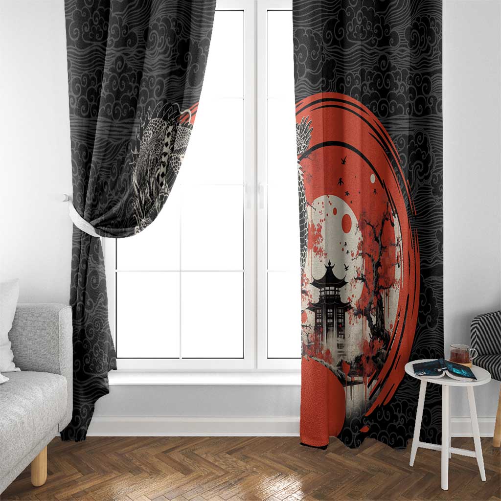 Japanese Dragon Katana Enso Window Curtain Japan Pagoda Seamless Cloud - Polynesian Pride