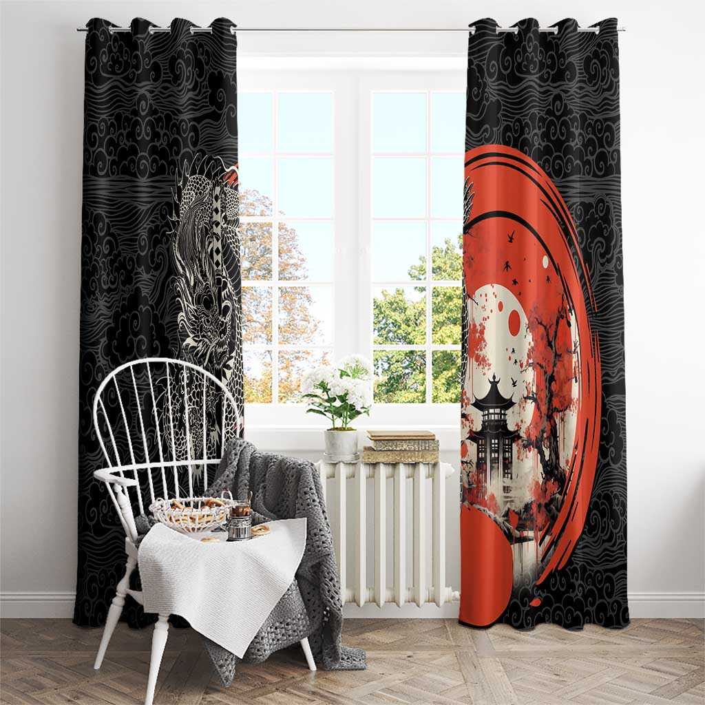 Japanese Dragon Katana Enso Window Curtain Japan Pagoda Seamless Cloud - Polynesian Pride
