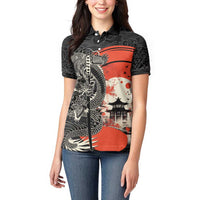 Japanese Dragon Katana Enso Women Polo Shirt Japan Pagoda Seamless Cloud - Polynesian Pride