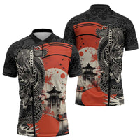 Japanese Dragon Katana Enso Zipper Polo Shirt Japan Pagoda Seamless Cloud LT14 - Polynesian Pride