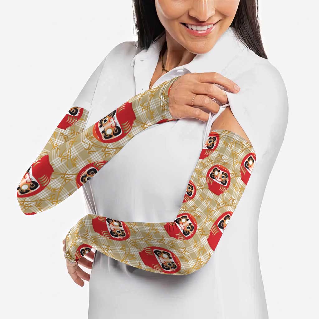 Japanese Daruma Doll Arm Sleeves Palaka With Seamless Bamboo Pattern - Polynesian Pride