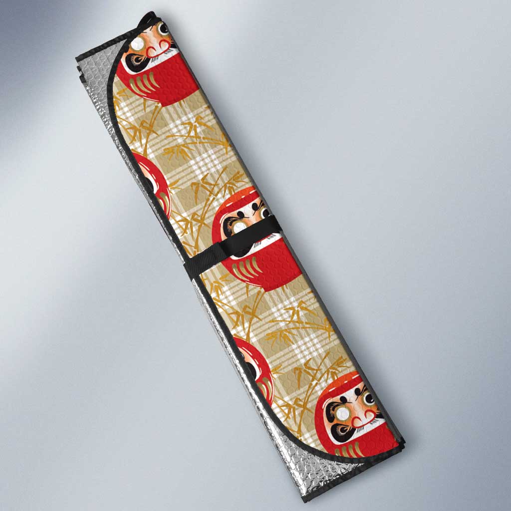 Japanese Daruma Doll Auto Sun Shade Palaka With Seamless Bamboo Pattern - Polynesian Pride