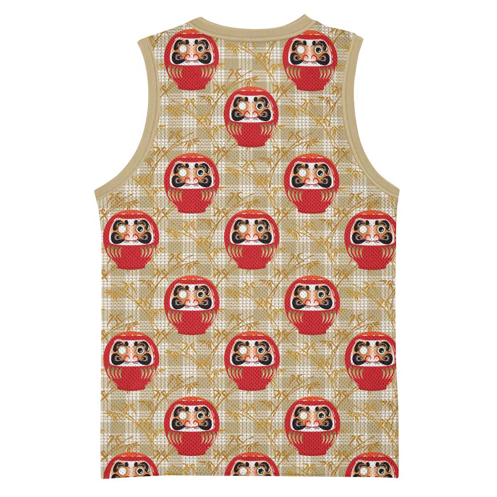 Japanese Daruma Doll Basketball Jersey Palaka With Seamless Bamboo Pattern - Polynesian Pride