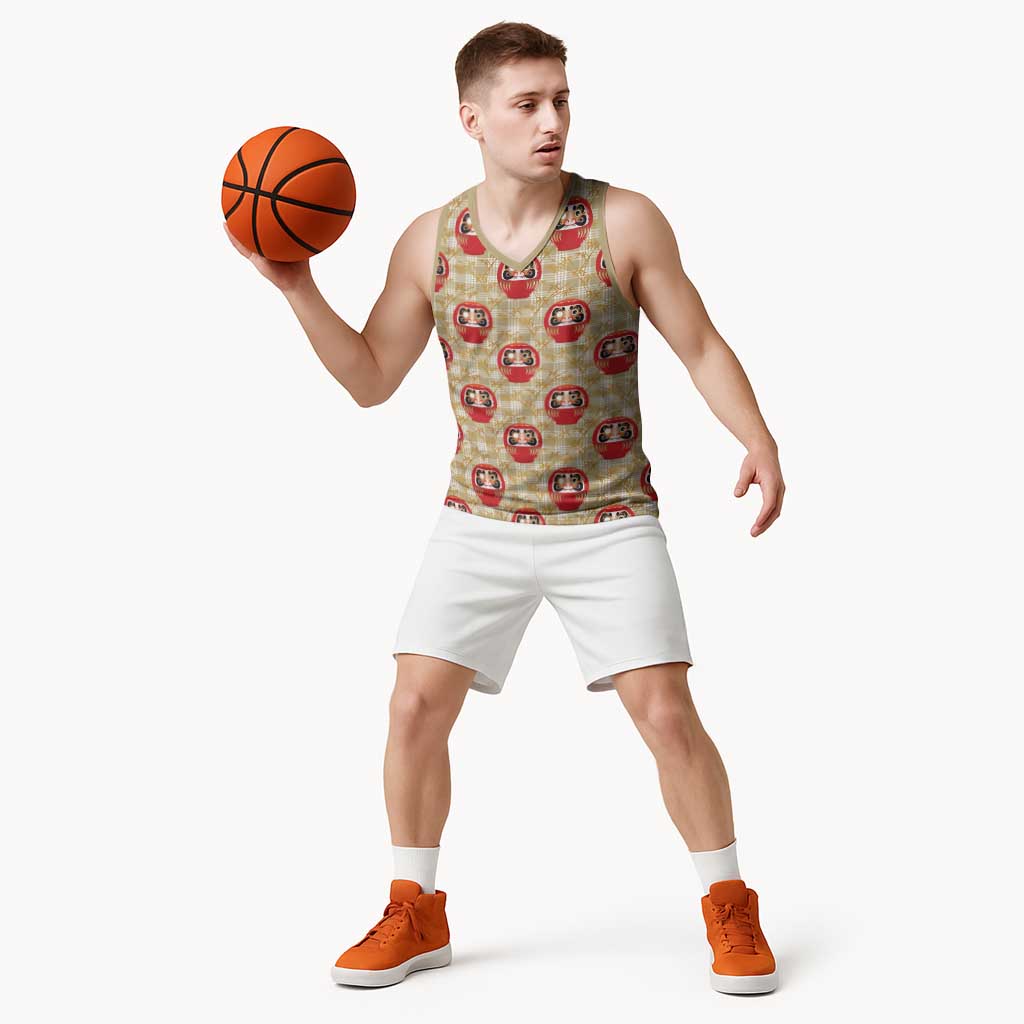 Japanese Daruma Doll Basketball Jersey Palaka With Seamless Bamboo Pattern - Polynesian Pride