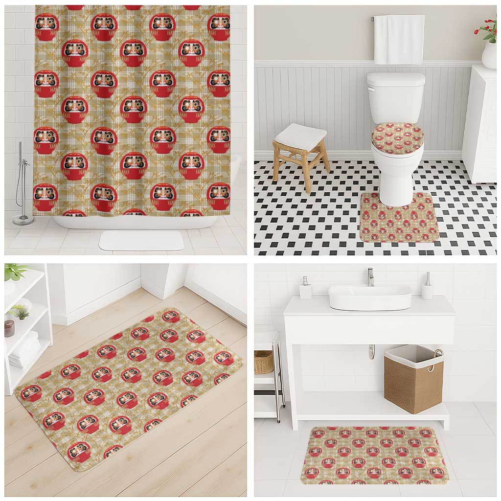 Japanese Daruma Doll Bathroom Set Palaka With Seamless Bamboo Pattern - Polynesian Pride
