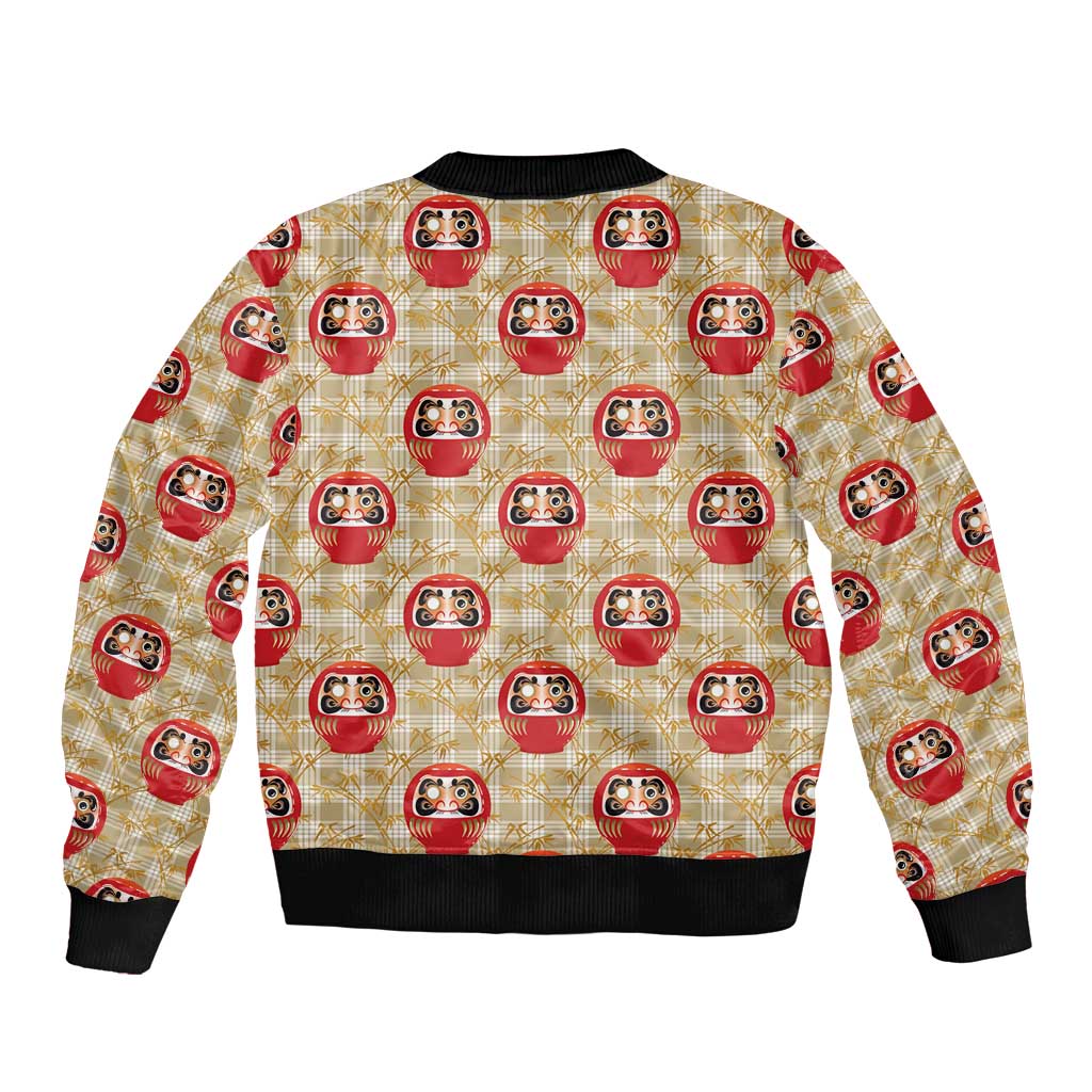 Japanese Daruma Doll Bomber Jacket Palaka With Seamless Bamboo Pattern - Polynesian Pride