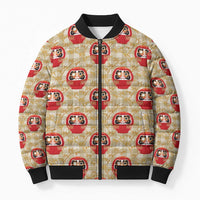 Japanese Daruma Doll Bomber Puffer Jacket Palaka With Seamless Bamboo Pattern - Polynesian Pride