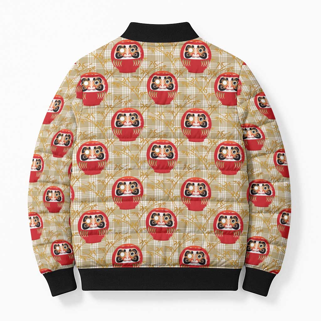Japanese Daruma Doll Bomber Puffer Jacket Palaka With Seamless Bamboo Pattern - Polynesian Pride