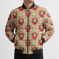Japanese Daruma Doll Bomber Puffer Jacket Palaka With Seamless Bamboo Pattern - Polynesian Pride
