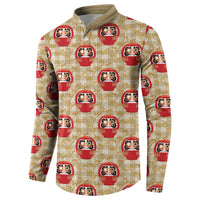 Japanese Daruma Doll Button Sweatshirt Palaka With Seamless Bamboo Pattern - Polynesian Pride