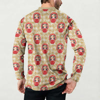 Japanese Daruma Doll Button Sweatshirt Palaka With Seamless Bamboo Pattern - Polynesian Pride