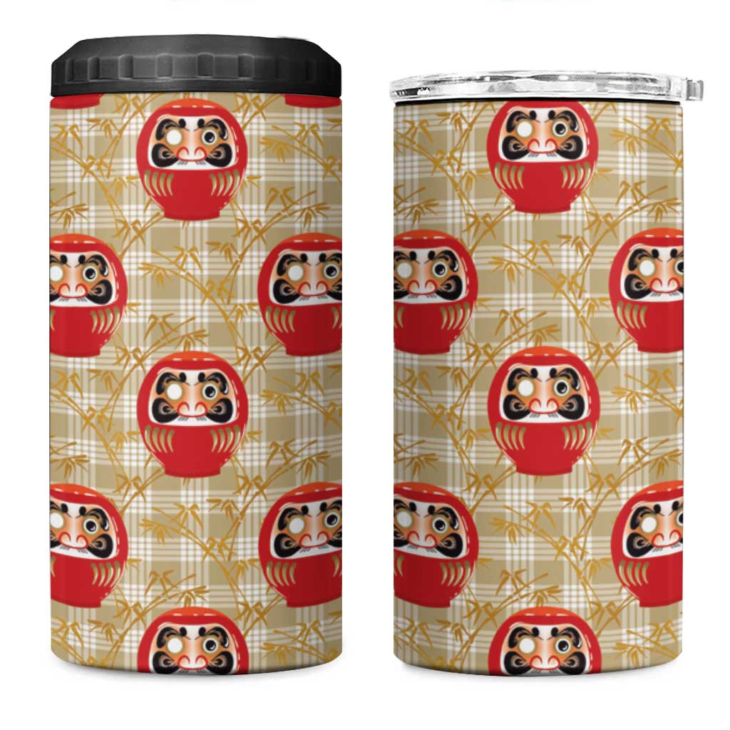 Japanese Daruma Doll 4 in 1 Can Cooler Tumbler Palaka With Seamless Bamboo Pattern - Polynesian Pride