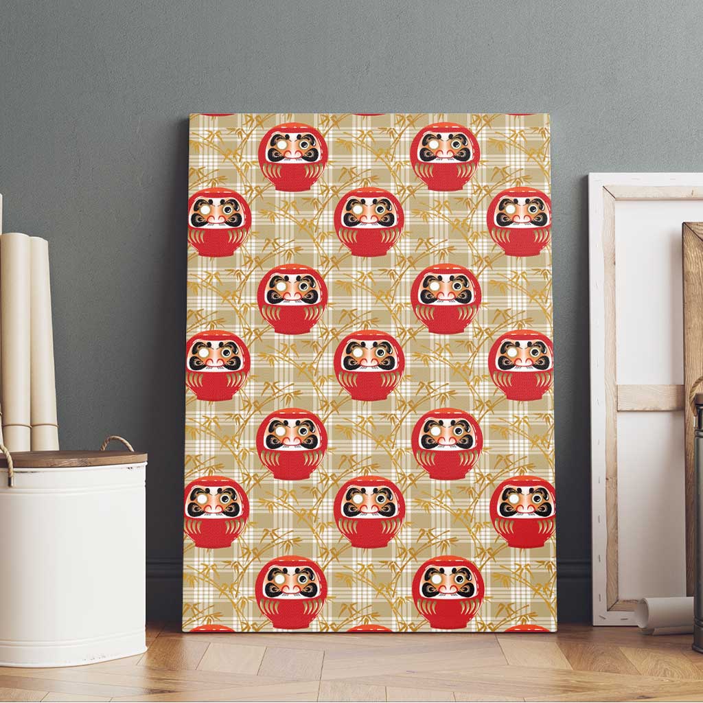 Japanese Daruma Doll Canvas Wall Art Palaka With Seamless Bamboo Pattern - Polynesian Pride