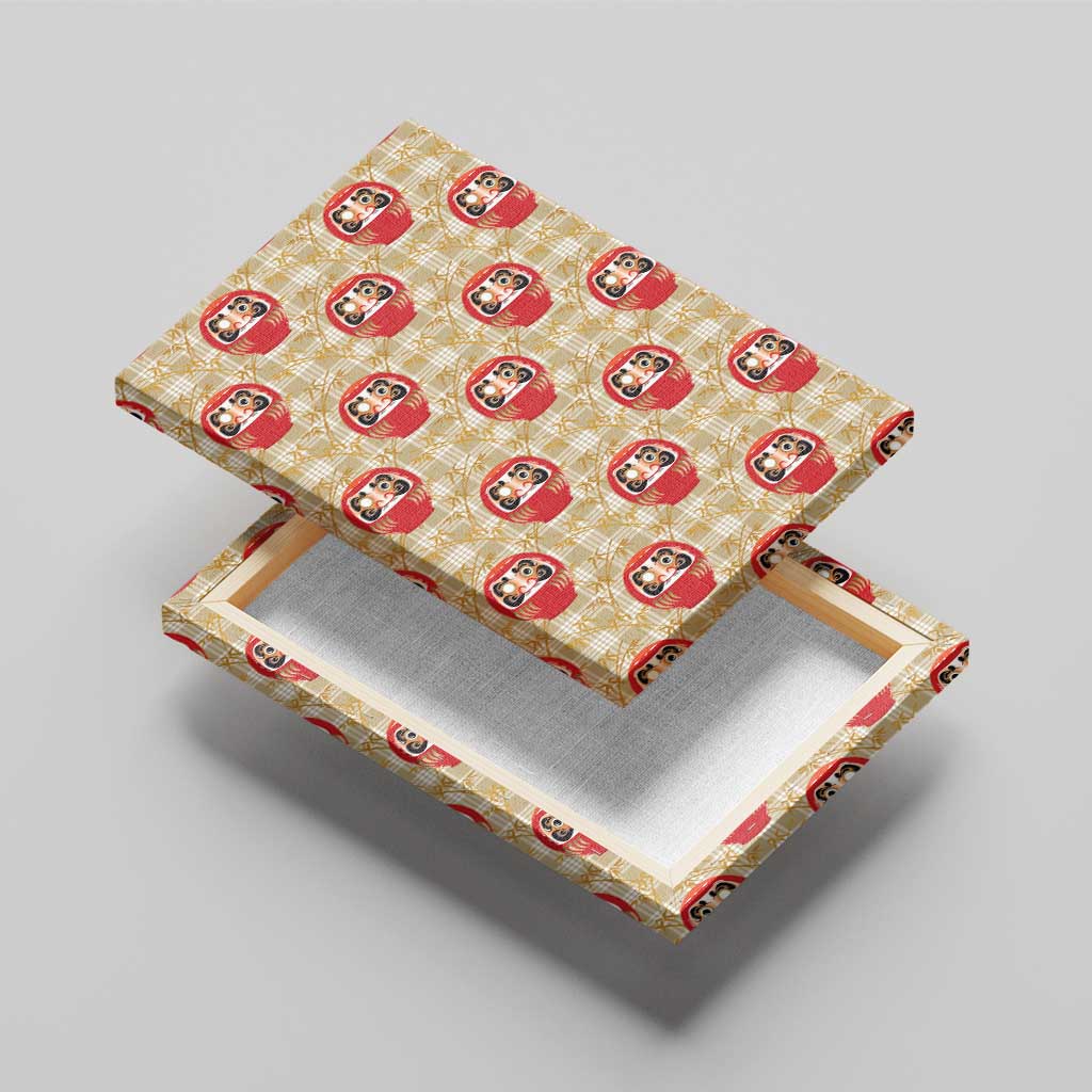 Japanese Daruma Doll Canvas Wall Art Palaka With Seamless Bamboo Pattern - Polynesian Pride