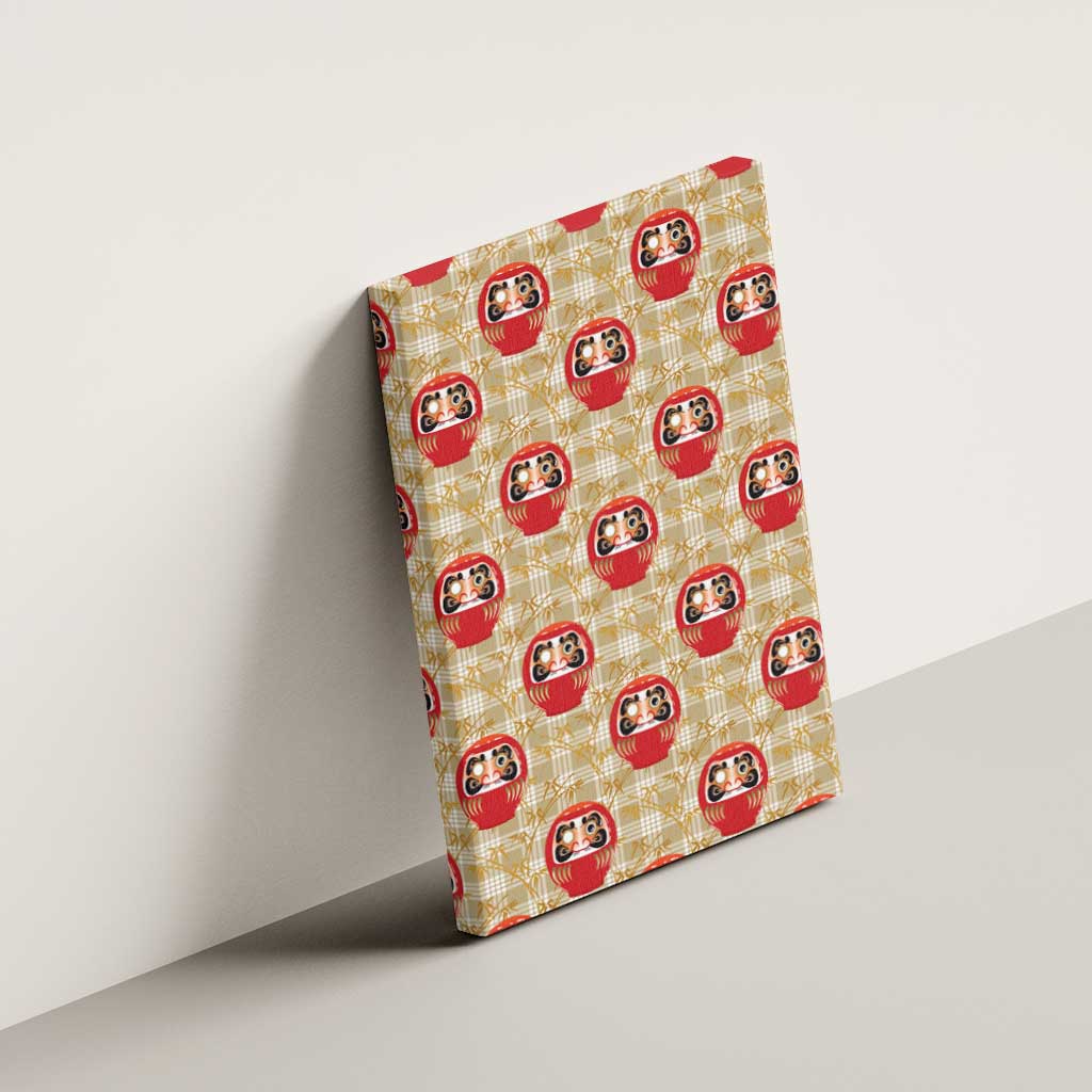 Japanese Daruma Doll Canvas Wall Art Palaka With Seamless Bamboo Pattern - Polynesian Pride