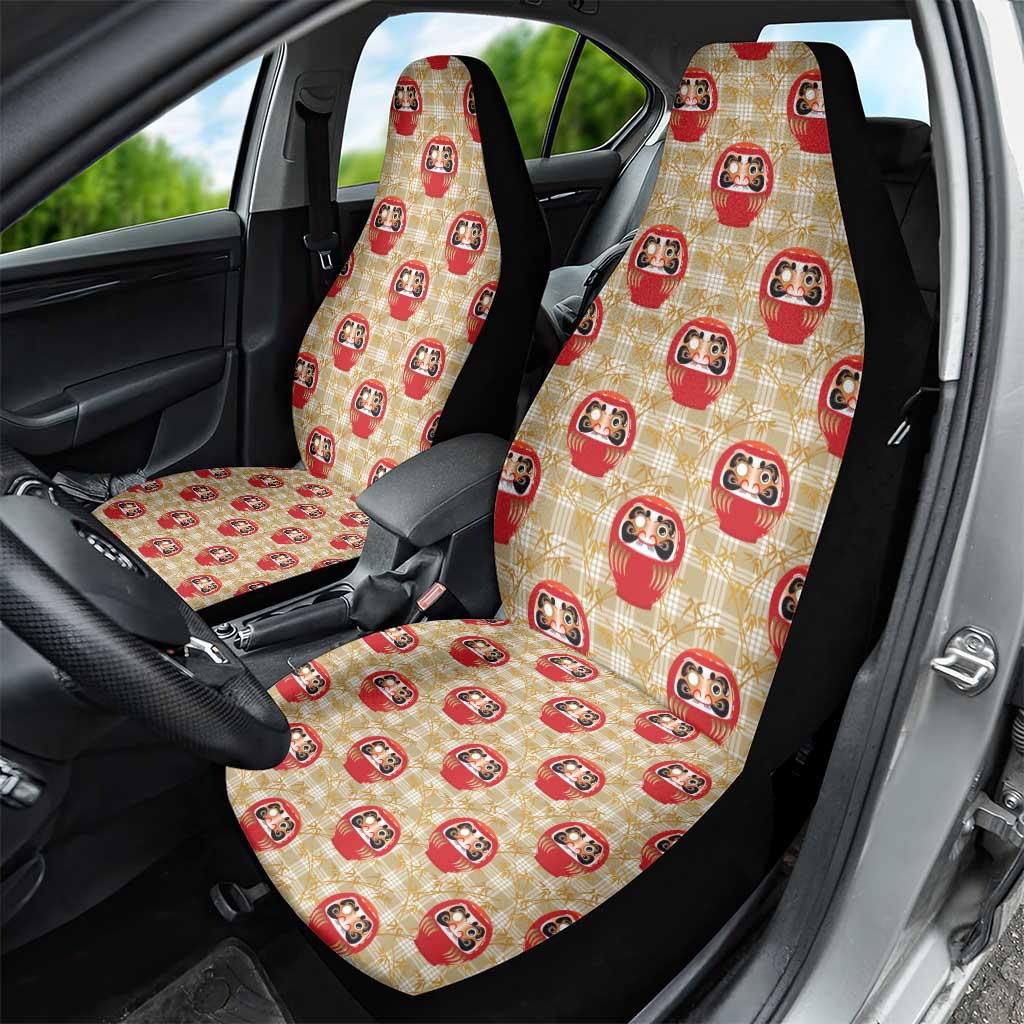 Japanese Daruma Doll Car Seat Cover Palaka With Seamless Bamboo Pattern - Polynesian Pride