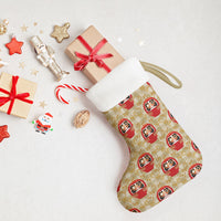 Japanese Daruma Doll Christmas Stocking Palaka With Seamless Bamboo Pattern