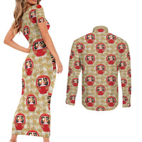 Japanese Daruma Doll Couples Matching Short Sleeve Bodycon Dress and Long Sleeve Button Shirt Palaka With Seamless Bamboo Pattern LT14 - Polynesian Pride