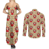 Japanese Daruma Doll Couples Matching Summer Maxi Dress and Long Sleeve Button Shirt Palaka With Seamless Bamboo Pattern - Polynesian Pride
