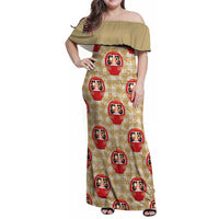 Japanese Daruma Doll Family Matching Off Shoulder Maxi Dress and Hawaiian Shirt Palaka With Seamless Bamboo Pattern - Polynesian Pride