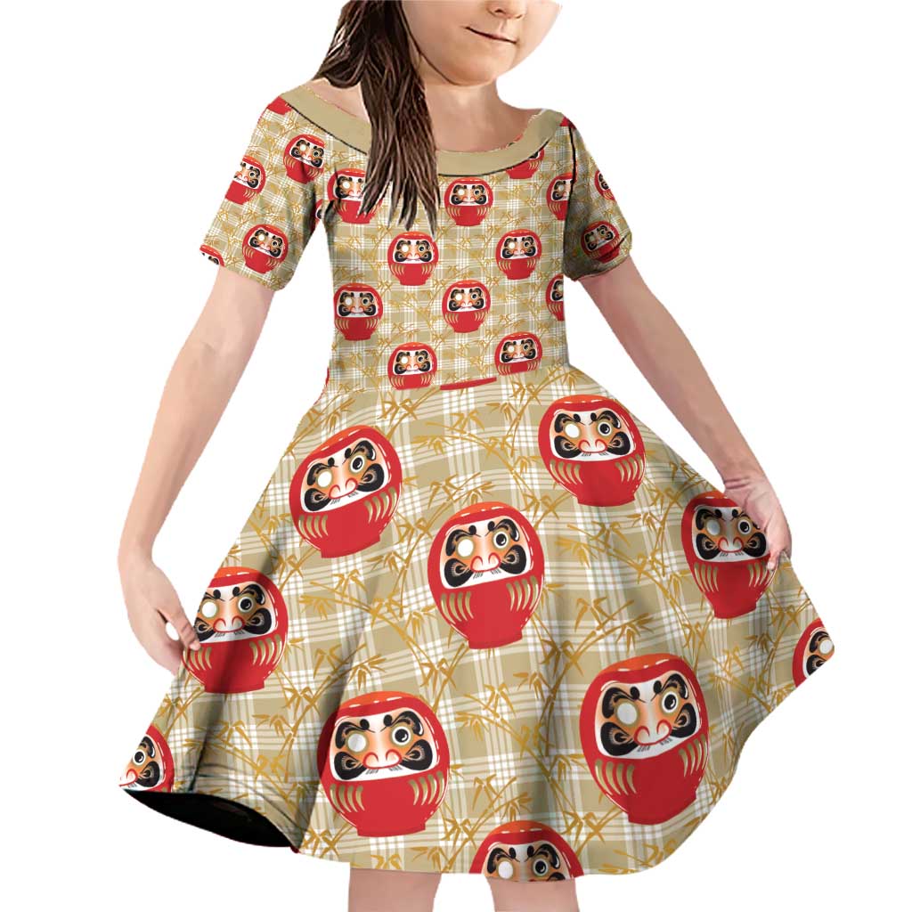 Japanese Daruma Doll Family Matching Off Shoulder Short Dress and Hawaiian Shirt Palaka With Seamless Bamboo Pattern - Polynesian Pride