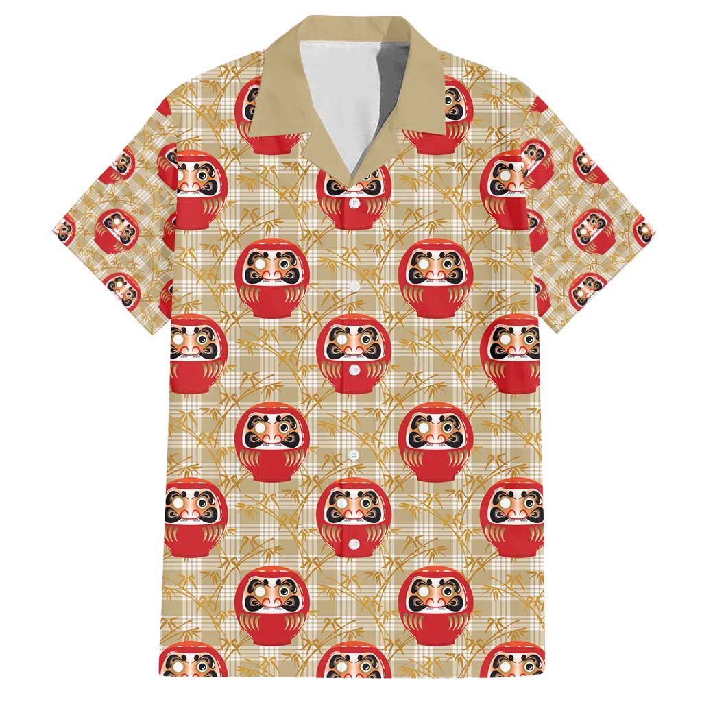 Japanese Daruma Doll Family Matching Off Shoulder Short Dress and Hawaiian Shirt Palaka With Seamless Bamboo Pattern - Polynesian Pride