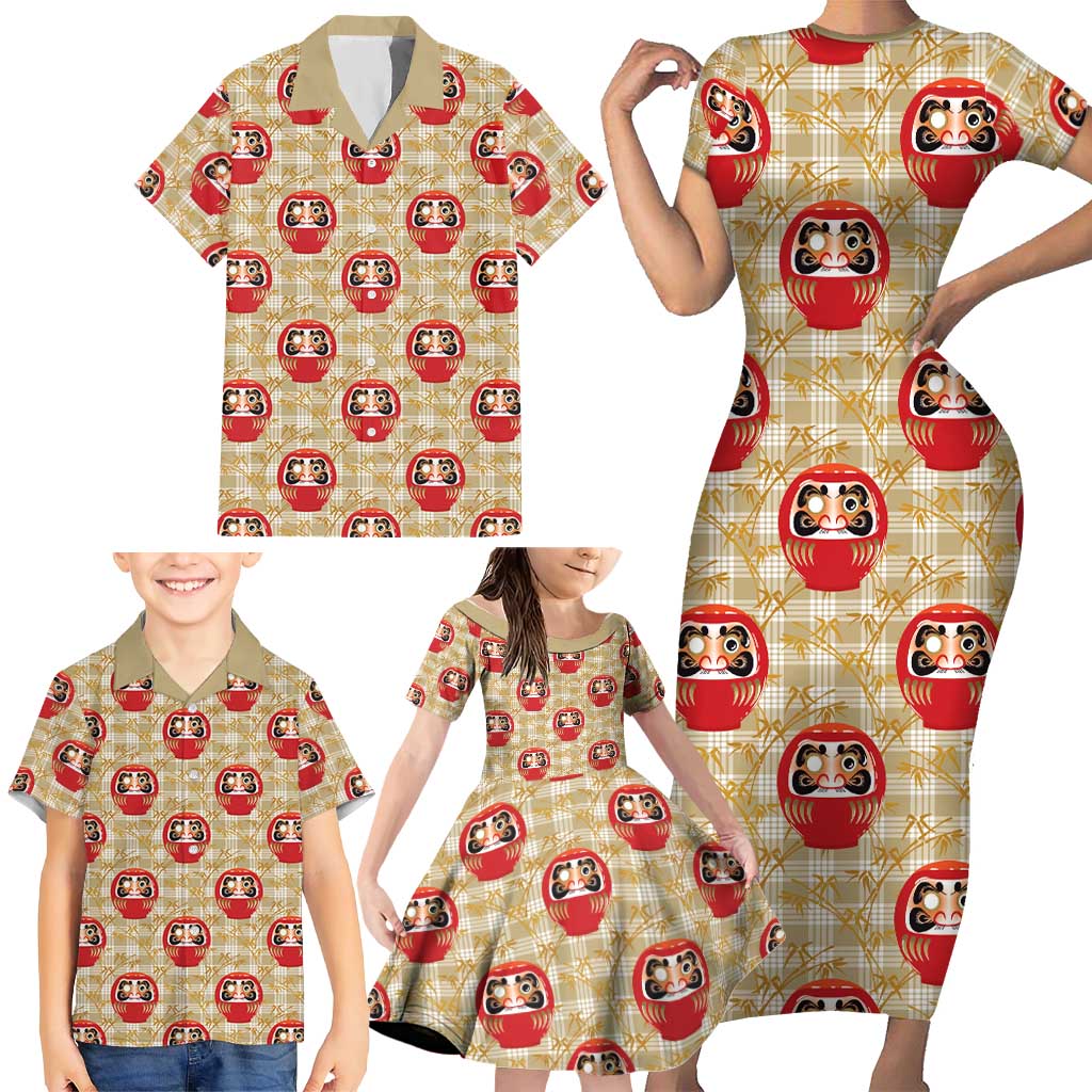 Japanese Daruma Doll Family Matching Short Sleeve Bodycon Dress and Hawaiian Shirt Palaka With Seamless Bamboo Pattern LT14 - Polynesian Pride