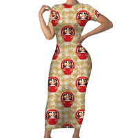 Japanese Daruma Doll Family Matching Short Sleeve Bodycon Dress and Hawaiian Shirt Palaka With Seamless Bamboo Pattern - Polynesian Pride