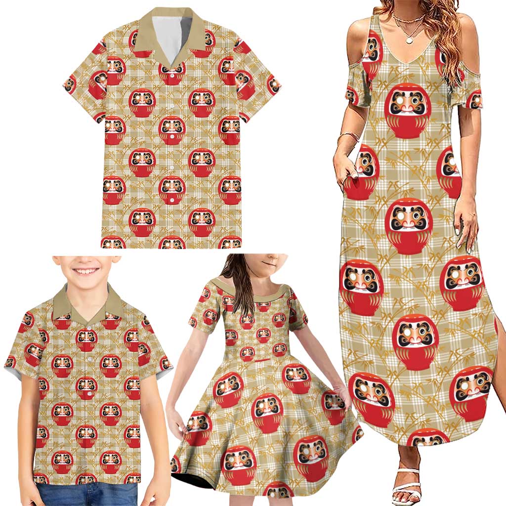 Japanese Daruma Doll Family Matching Summer Maxi Dress and Hawaiian Shirt Palaka With Seamless Bamboo Pattern LT14 - Polynesian Pride
