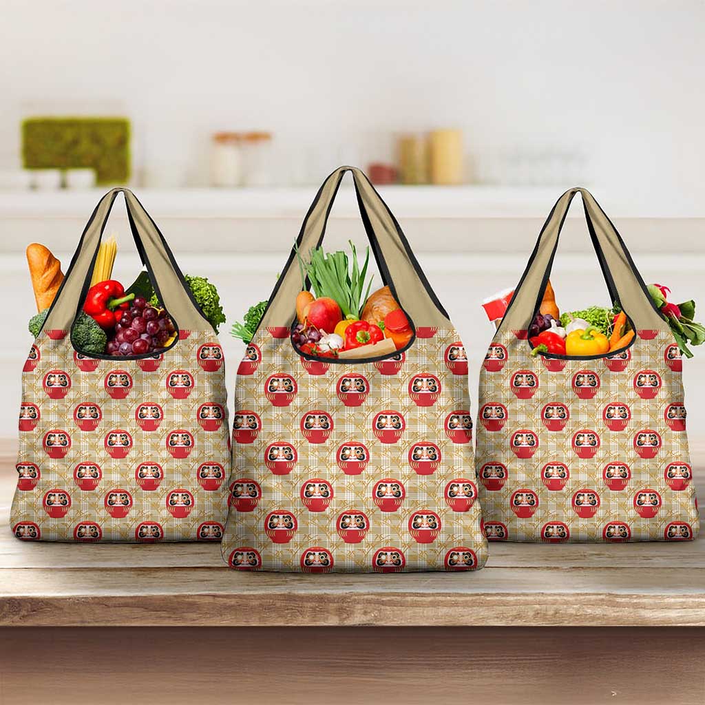 Japanese Daruma Doll Grocery Bag Palaka With Seamless Bamboo Pattern - Polynesian Pride