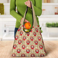 Japanese Daruma Doll Grocery Bag Palaka With Seamless Bamboo Pattern - Polynesian Pride