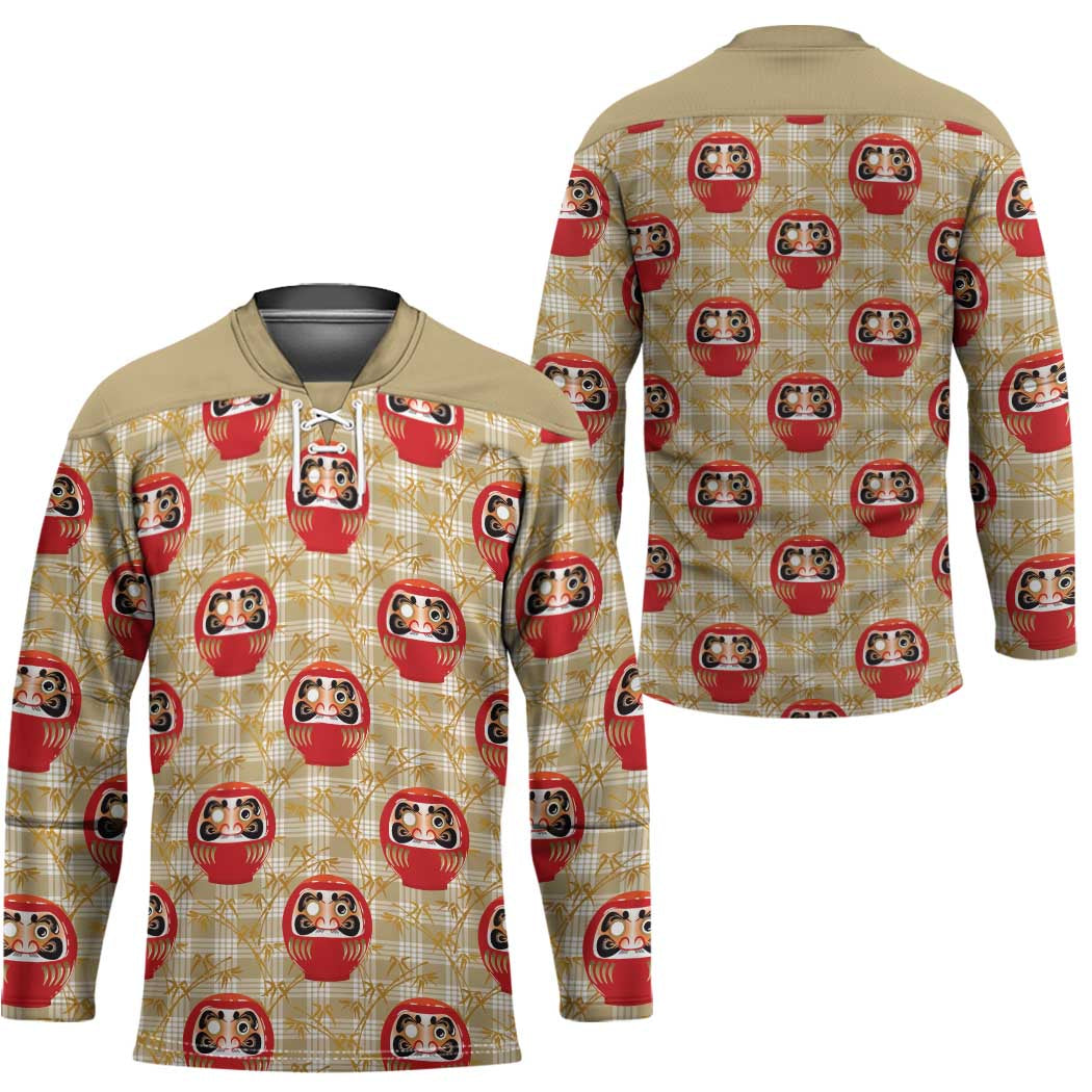 Japanese Daruma Doll Hockey Jersey Palaka With Seamless Bamboo Pattern - Polynesian Pride