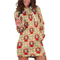 Japanese Daruma Doll Hoodie Dress Palaka With Seamless Bamboo Pattern - Polynesian Pride
