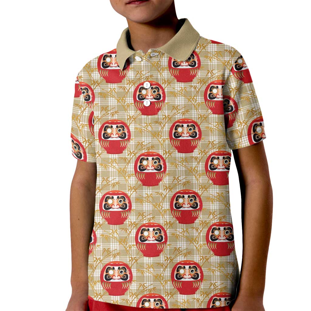 Japanese Daruma Doll Kid Polo Shirt Palaka With Seamless Bamboo Pattern - Polynesian Pride
