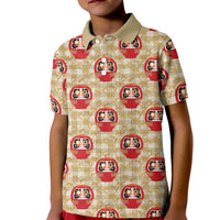 Japanese Daruma Doll Kid Polo Shirt Palaka With Seamless Bamboo Pattern - Polynesian Pride