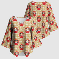 Japanese Daruma Doll Kimono Sleeve Blouse Palaka With Seamless Bamboo Pattern - Polynesian Pride