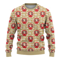 Japanese Daruma Doll Ugly Christmas Sweater Palaka With Seamless Bamboo Pattern