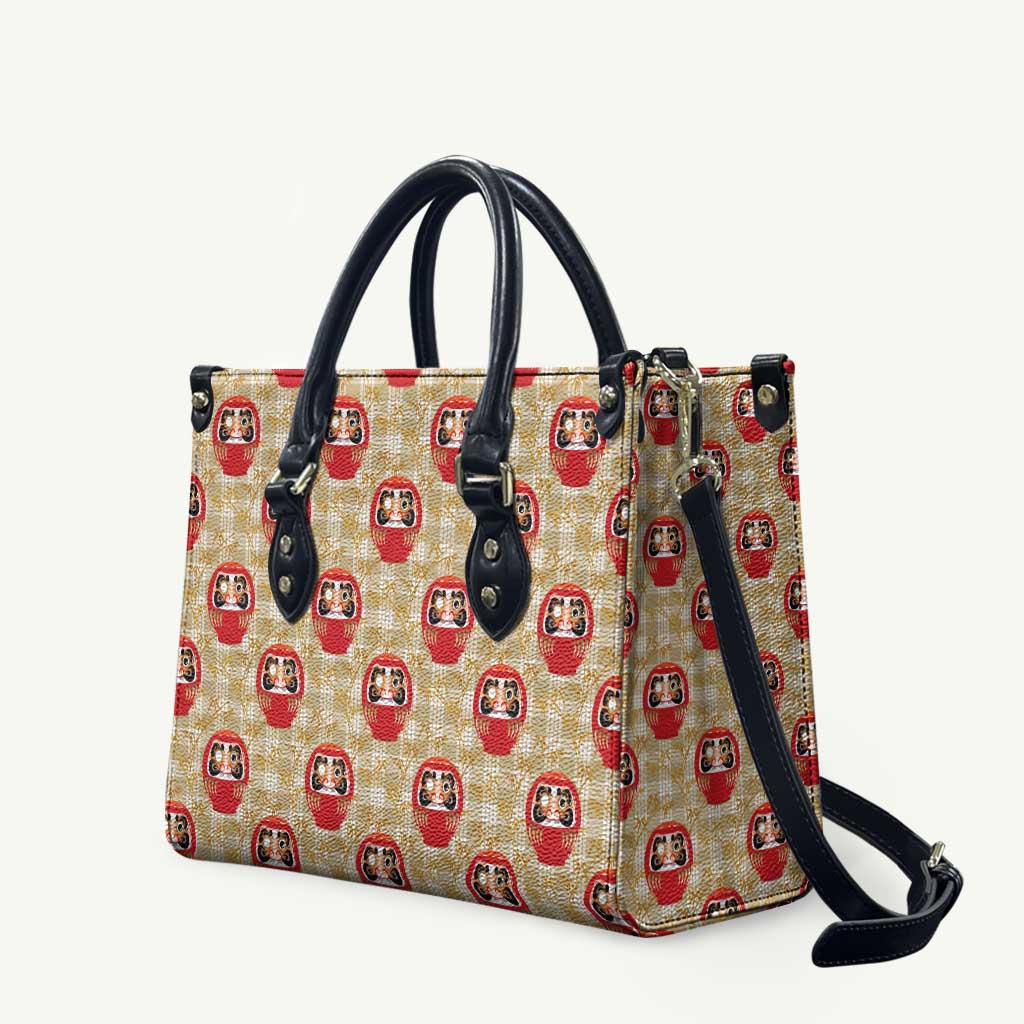 Japanese Daruma Doll Leather Bag Palaka With Seamless Bamboo Pattern - Polynesian Pride