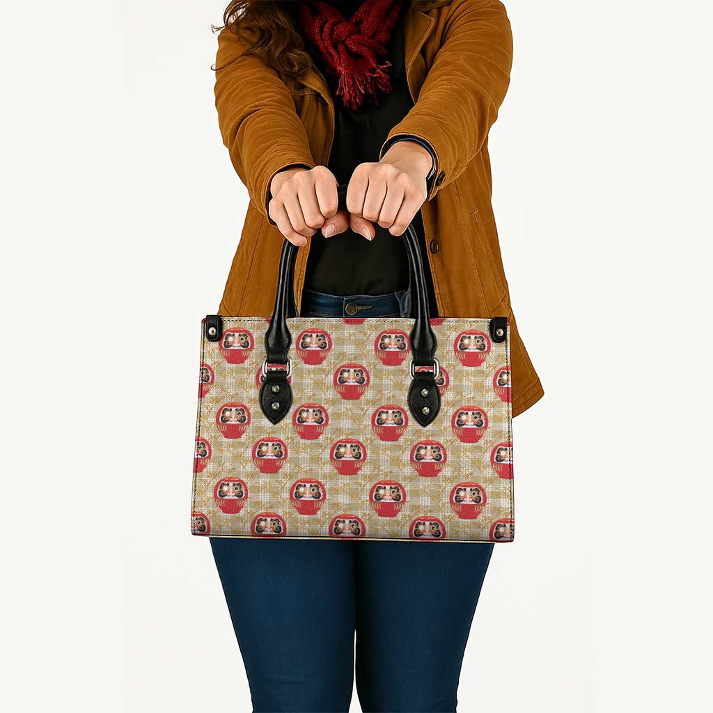 Japanese Daruma Doll Leather Bag Palaka With Seamless Bamboo Pattern - Polynesian Pride