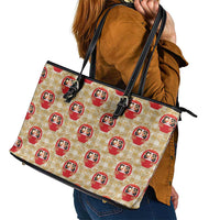Japanese Daruma Doll Leather Tote Bag Palaka With Seamless Bamboo Pattern - Polynesian Pride