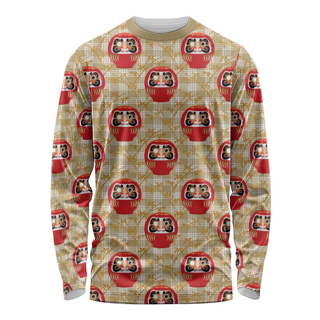 Japanese Daruma Doll Long Sleeve Shirt Palaka With Seamless Bamboo Pattern - Polynesian Pride
