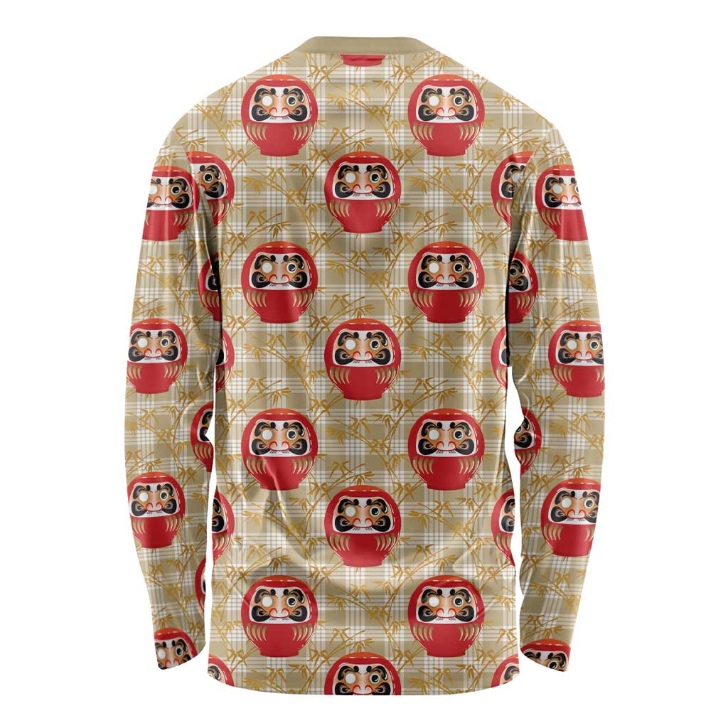 Japanese Daruma Doll Long Sleeve Shirt Palaka With Seamless Bamboo Pattern - Polynesian Pride
