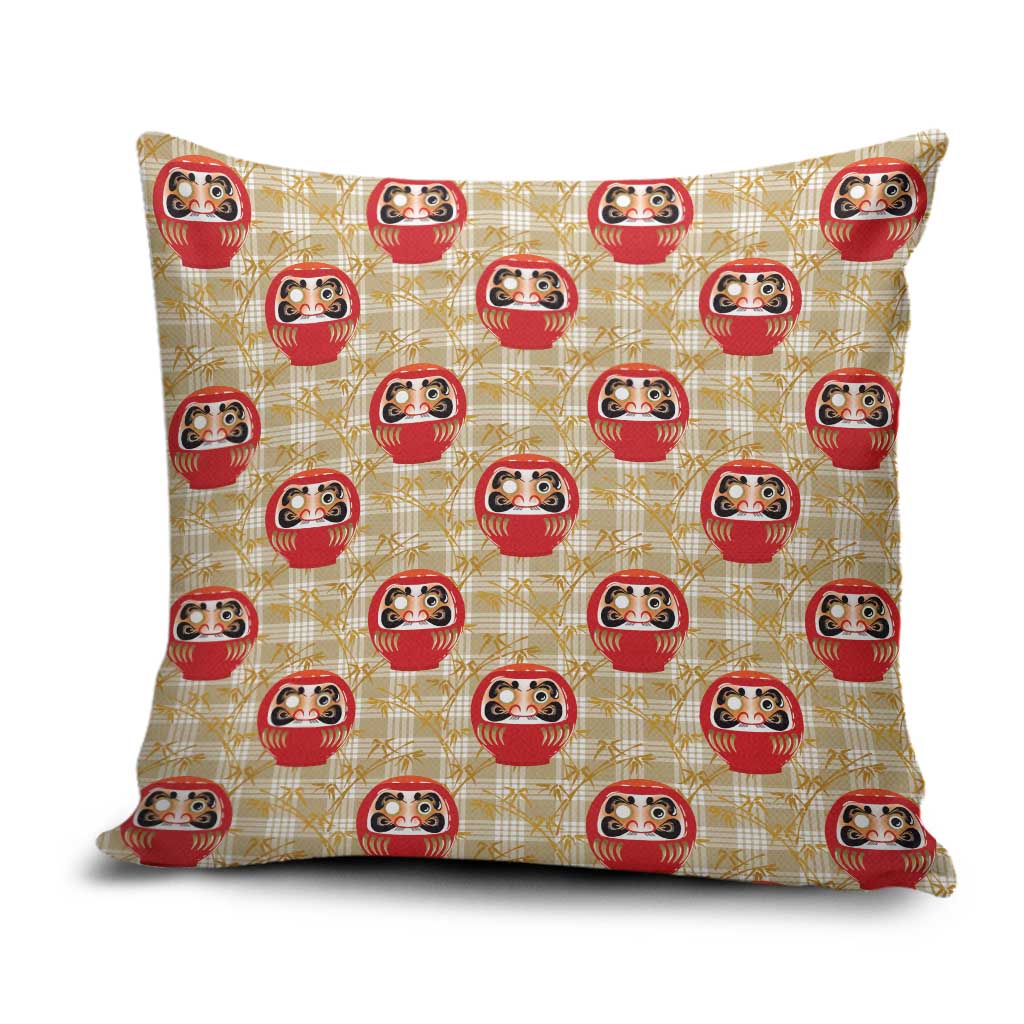 Japanese Daruma Doll Pillow Cover Palaka With Seamless Bamboo Pattern - Polynesian Pride