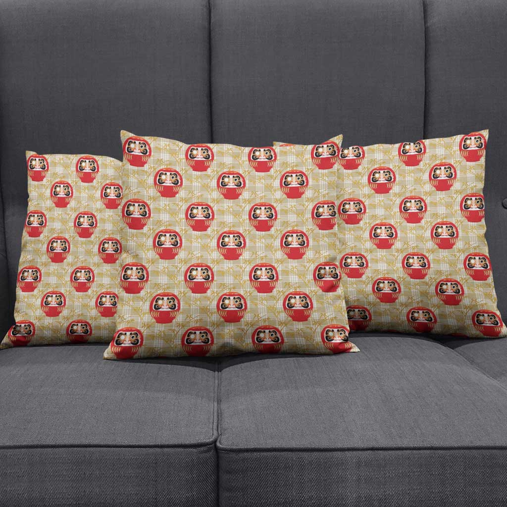 Japanese Daruma Doll Pillow Cover Palaka With Seamless Bamboo Pattern - Polynesian Pride